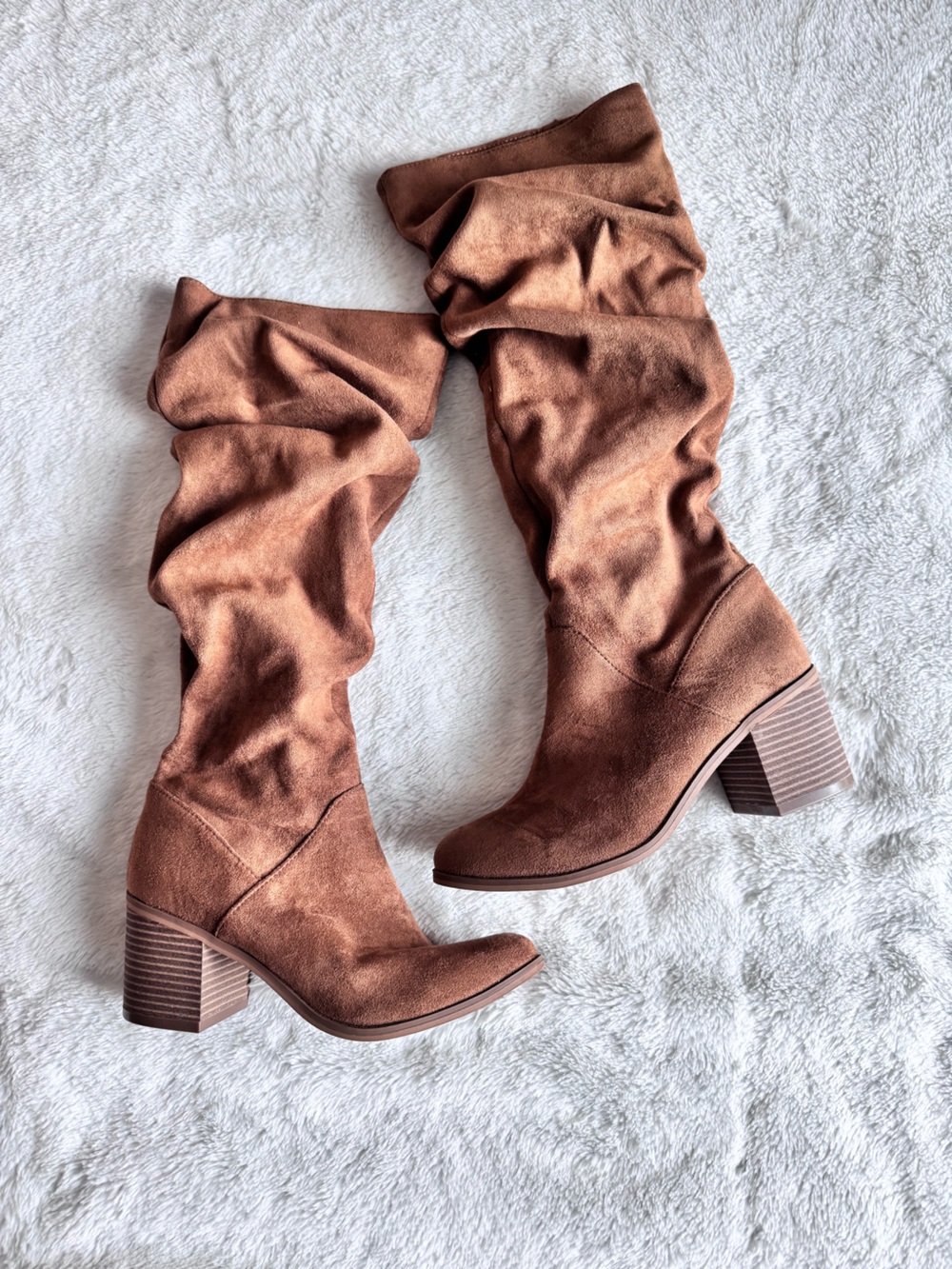 Time and Tru Brown Suede Over-the-Knee Slouch Block Heel Boots